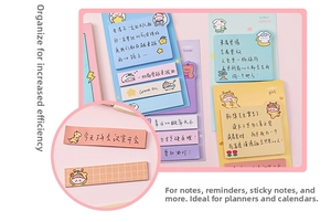 Detail of cute animal sticky notes and creative index tabs for student journaling