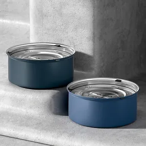 Floating anti-splash 304 stainless steel dog water bowl with blue non-spill disk design