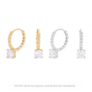 S925 Sterling Silver Hoop Earrings For Women Minimalist Zirconia Pendant Huggie Earrings Gold Silver Plated Jewelry Gift