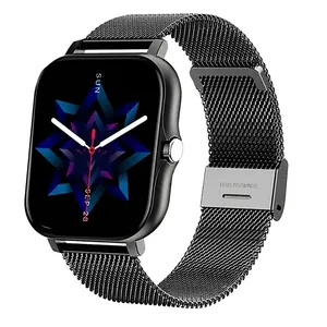 Detail of black smartwatch with Milanese loop band and extra silicone strap gift