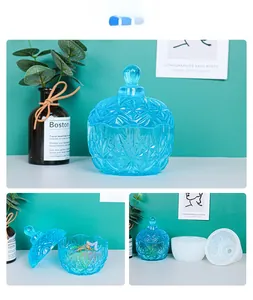 Macro detail of snowflake storage box silicone mold set with resin finished crown jar