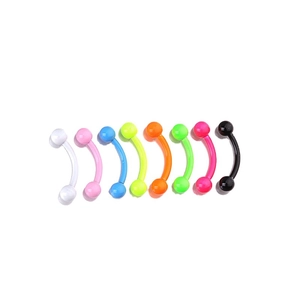 Set of 8 neon-colored curved barbell eyebrow rings in various vibrant finishes