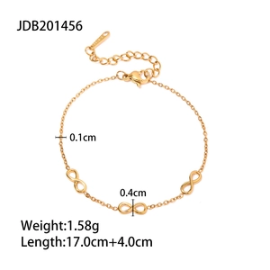 Détail du bracelet symbole infini doré avec dimensions et fermoir mousqueton