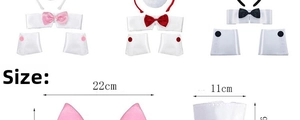 Detailed size specifications for plush cat ear headband with bowtie and wristbands set