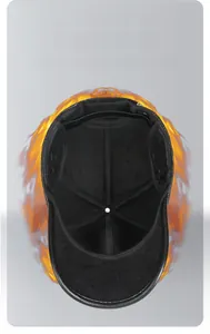 Detail of warm black fleece lining inside the thermal PU leather baseball cap