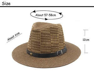 Detailed straw cowboy hat dimensions showing 57-58cm circumference and 8cm brim width