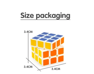 Mini 3x3 speed cube showing dimensions of 3.4cm for educational kids puzzle toy