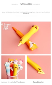 Detail of 0.5mm nib and slow-rebound memory foam material on cute animal decompression pens