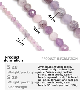 Detailed size chart for 2mm to 4mm faceted purple natural stone beads for DIY jewelry