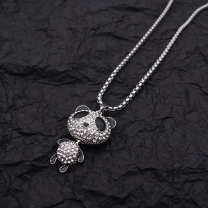 Cute panda pendant necklace with sparkling rhinestones and silver finish for women