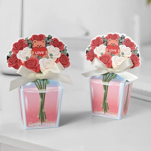 Creative tulip flower gift box with white bow and black border for romantic wedding favors