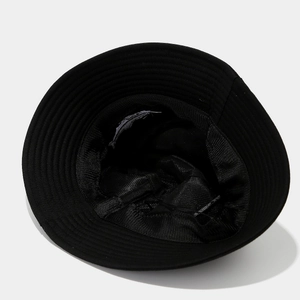Black cotton shark embroidery bucket hat with reinforced circular stitching details