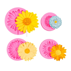 Set of four flower silicone molds including sunflower and daisy for DIY crafts