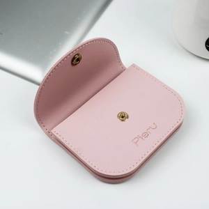 Minimalist candy pink PU leather multi-slot card wallet with gold snap closure