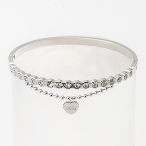 Silver stainless steel heart bracelet with Love Forever charm and sparkling zircons
