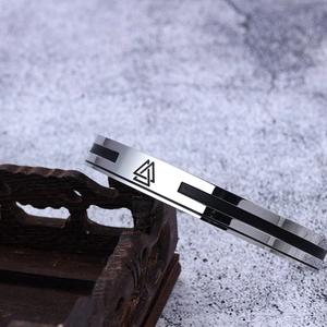 Stainless Steel Open Bangle Bracelet Nordic Viking Valknut Symbol Polished Retro Minimalist Cuff Jewelry For Men