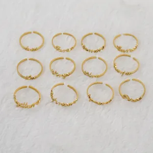 Zodiac Sign Ring Stainless Steel 18K Gold Plated Adjustable Open Ring Horoscope Script Letter Fashion Jewelry For Women