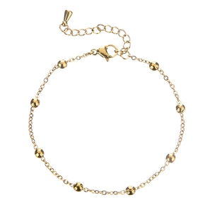 Waterproof gold stainless steel beaded chain bracelet with lobster clasp for women