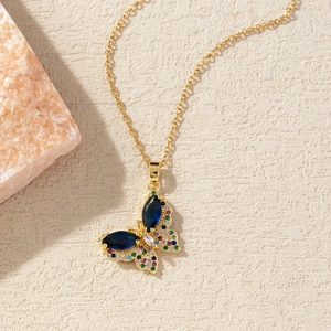 Exquisite gold-plated butterfly necklace with blue marquise stones and colorful zircon accents