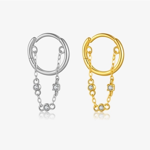 925 Sterling Silver Hoop Earring With Zircon Dangle Chain Minimalist Retro Style Jewelry For Women