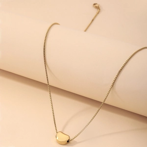 Stainless Steel Necklace With Bean Shape Pendant Minimalist Non-Fading Box Chain Fashion Jewelry For Women