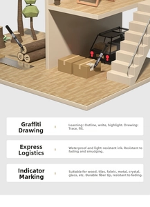 Waterproof marker pen usage on wood, fabric, and tiles with quick-dry ink technology