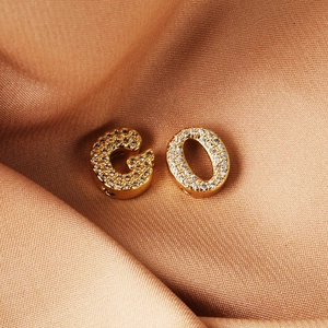 Dainty 26 English letter pendants G and O with sparkling zircon on champagne silk
