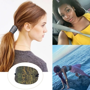 Vintage floral embossed leather ponytail cuff holder with elastic band for long hair