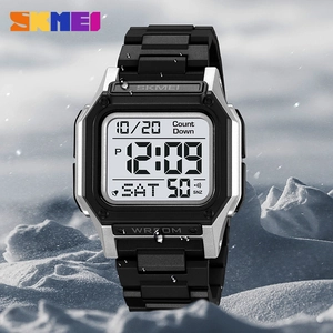 Digital Sport Watch With ABS Case And TPU Strap Waterproof Dual Time Countdown Alarm Backlight Square For Men Students