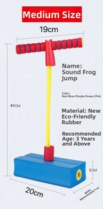 Detailed dimensions of blue and red foam pogo jumper toy with 40cm height measurements