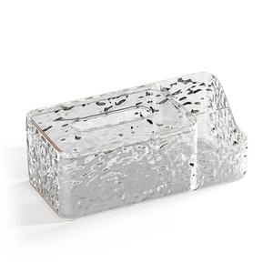 Glacier texture acrylic tissue box with remote control storage slots and wave design
