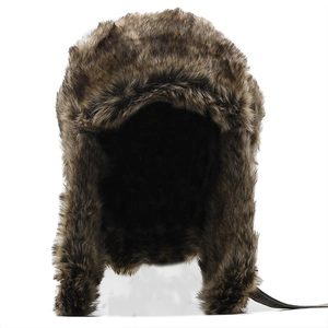 Thick faux fur aviator trapper hat in dark brown with warm ear flaps for winter
