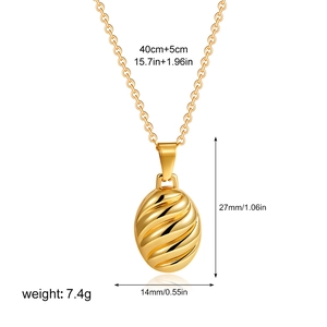 Detailed dimensions of the 18K gold-plated oval pendant with textured spiral patterns