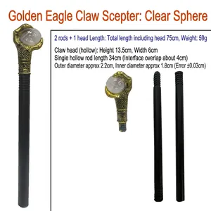 Golden eagle claw scepter with crystal ball, 75cm length for Halloween cosplay and decor