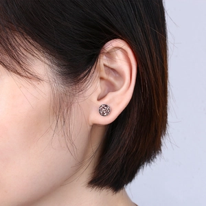 Elegant S925 silver round druzy stud earrings in coffee brown finish for women and men