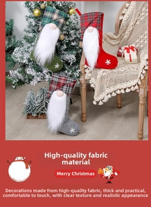 Detailed view of Christmas gnome stockings with red green plaid and white beard accents