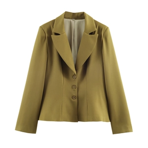 Olive Green Women's Blazer Long Sleeve Notch Lapel Slim Fit Polyester Office Business Casual Elegant Jacket