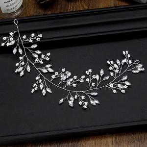 Handmade Bridal Hair Vine Headband With Marquise Rhinestones Faux Artificial Pearls And Alloy Wire For Wedding Party Elegant Headpiece