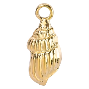 Detailed close-up of a gold conch shell pendant accessory for jewelry making