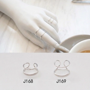 S925 sterling silver minimalist double line open rings J168 and J169 for women