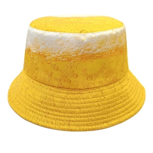 Cappello Alla Pescatora Con Stampa Birra Novità Poliestere Estate Protezione Solare Per Festival Musicale Carnevale Giallo