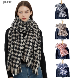 Classic oversized houndstooth scarf with fringe tassel in multiple color options