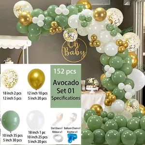 152pcs Avocado Green Balloon Arch Kit with Gold and White Latex Balloons for Party Decor