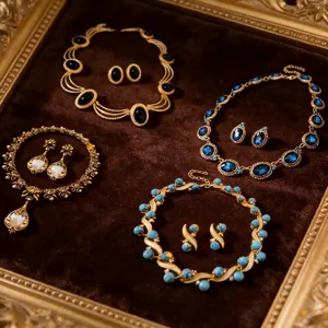 Vintage Necklace And Earrings For Women Alloy Rhinestone Faux Artificial Pearl Geometric Floral Cameo Retro Victorian Style
