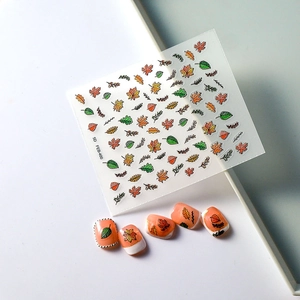 Stickers ongles 5D motif feuilles d'érable d'automne avec relief pour l'art de manucure