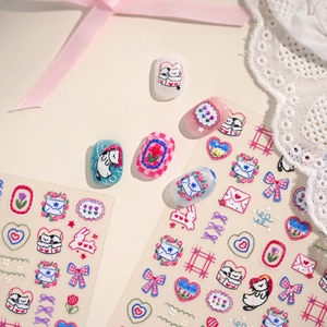 Cute cartoon nail stickers with embossed cat and tulip patterns for DIY nail art