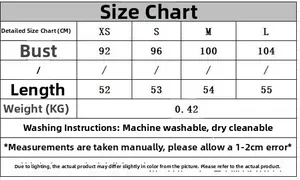 Size chart for faux fur vest showing detailed measurements for XS to L in centimeters