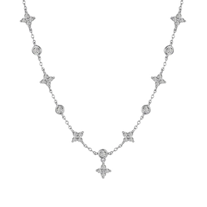Elegant S925 sterling silver necklace with clover and round zircon pendants