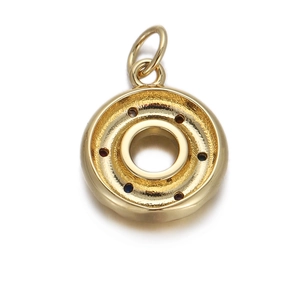 Exquisite gold-plated donut charm with zircon settings and elegant metal texture