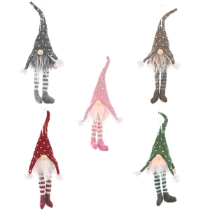 Set of 5 colorful Christmas gnomes with glowing LED lights and knitted heart hats